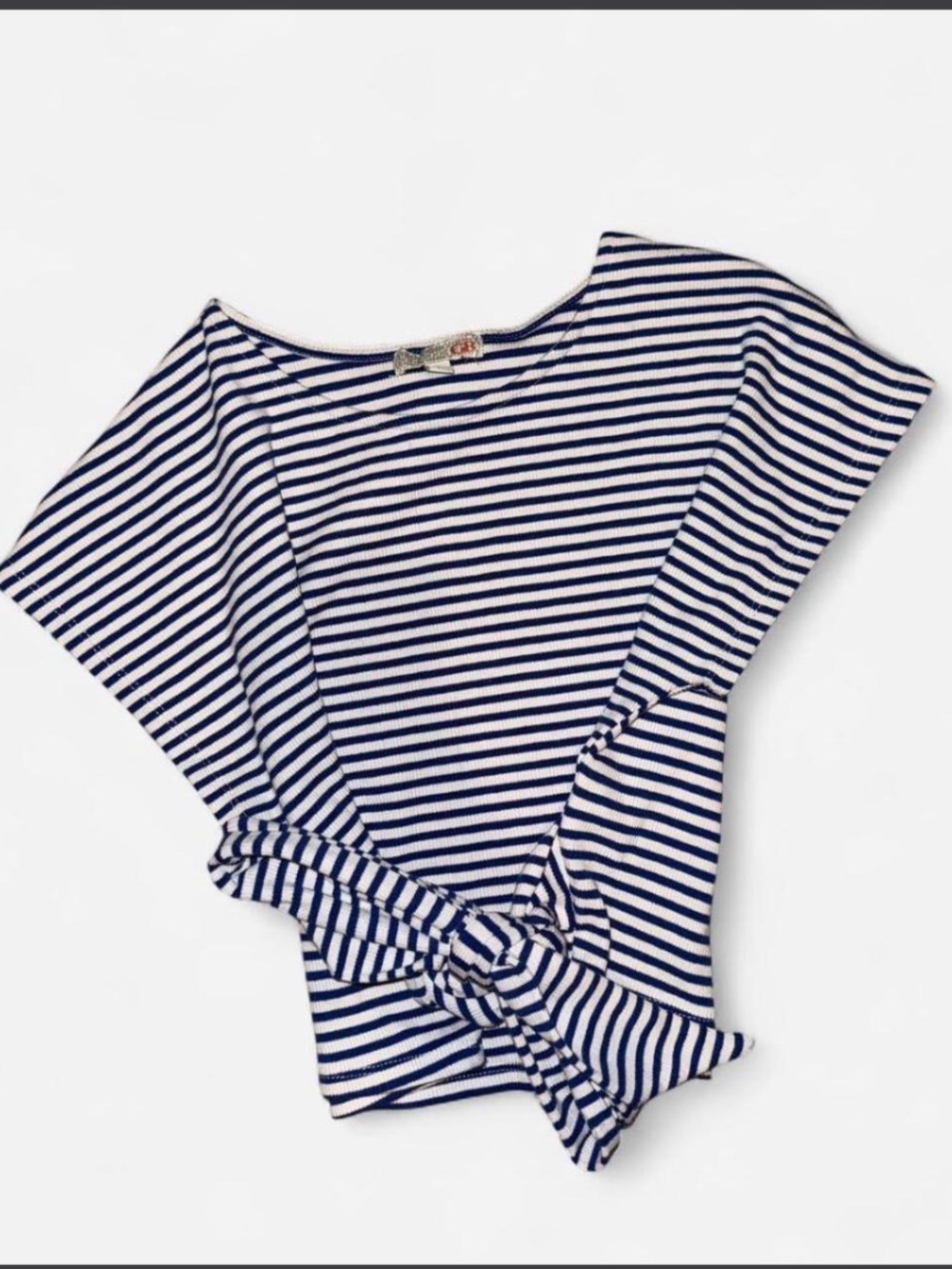 Striped GB Navy and White Knot-Front Cropped Women’s Top